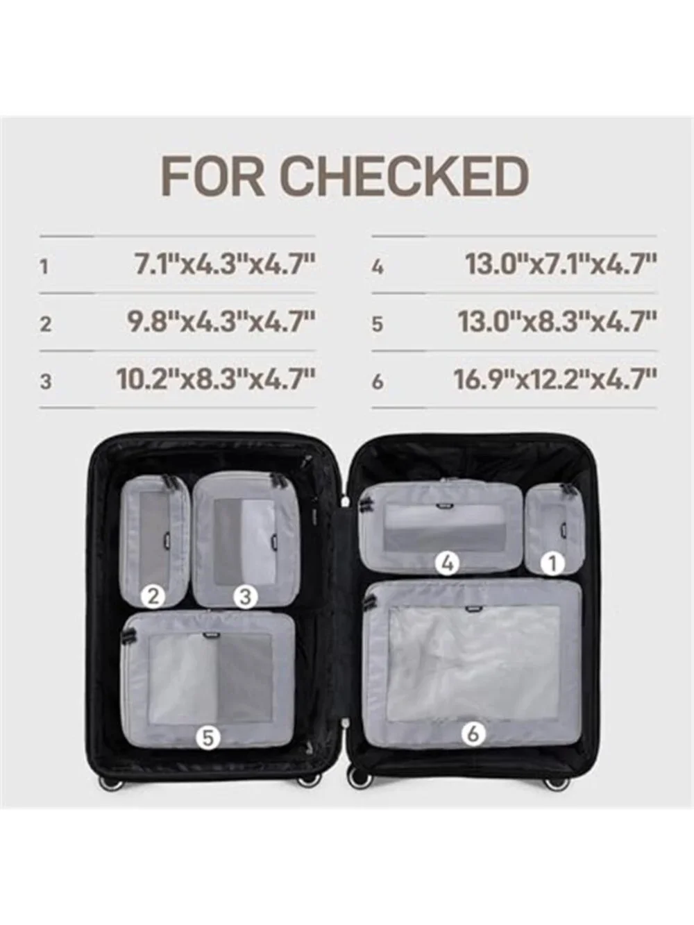 Compression Packing Cubes Travel Organizer Set Luggage Storage Bags 6 Piece